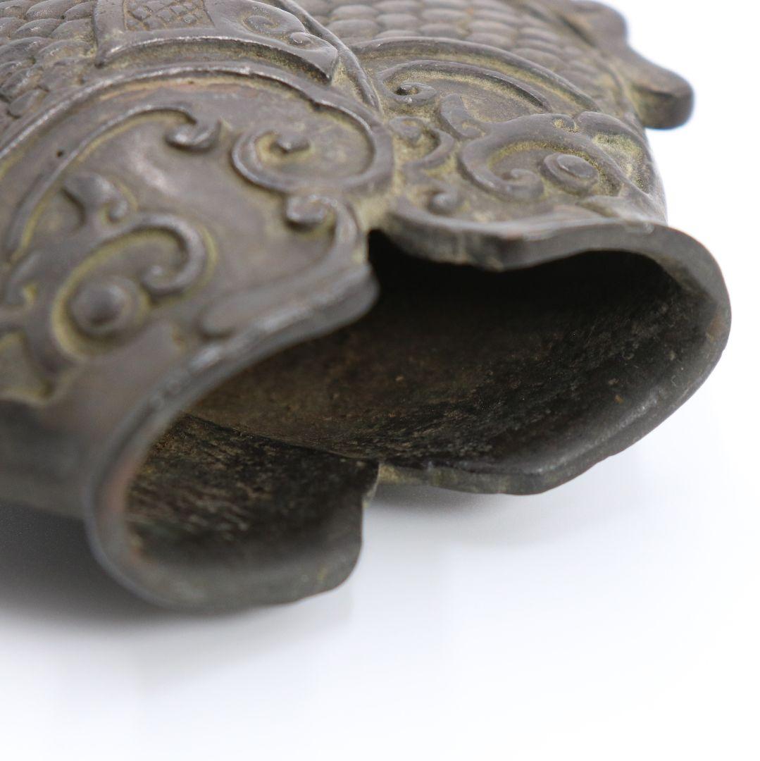 中国 古銅製 双魚花入 花器 花生 魚文 銅器　N64