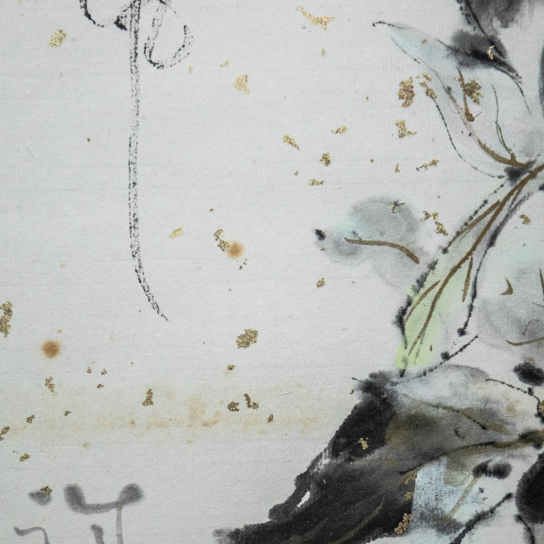 掛軸-967　川合誠司　黒牡丹　共箱　太巻　大幅　二重箱　客を待つ心も楽し籠の中