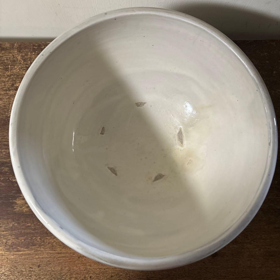 東北民窯　平清水焼　大鉢　白釉　花器　こね鉢　白磁　骨董　アンティーク　李朝