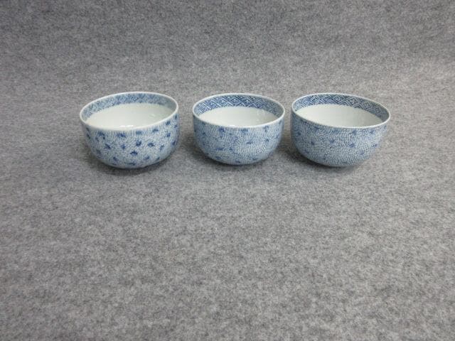 古伊万里染付みじん唐草文りん茶碗3個 [B25834]