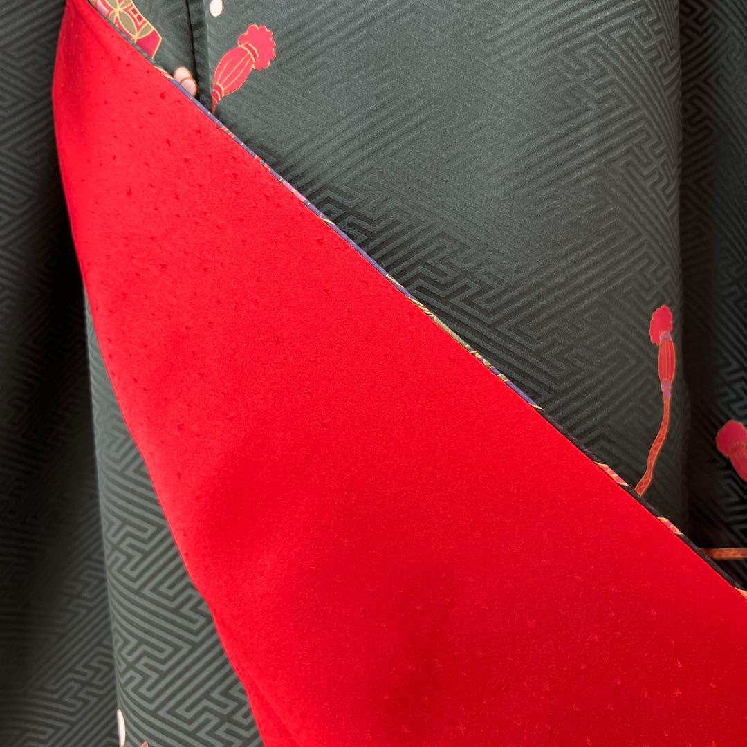 387 振袖フルセット 正絹 深緑 グリーン 金彩 暈し染め ゆったり XL