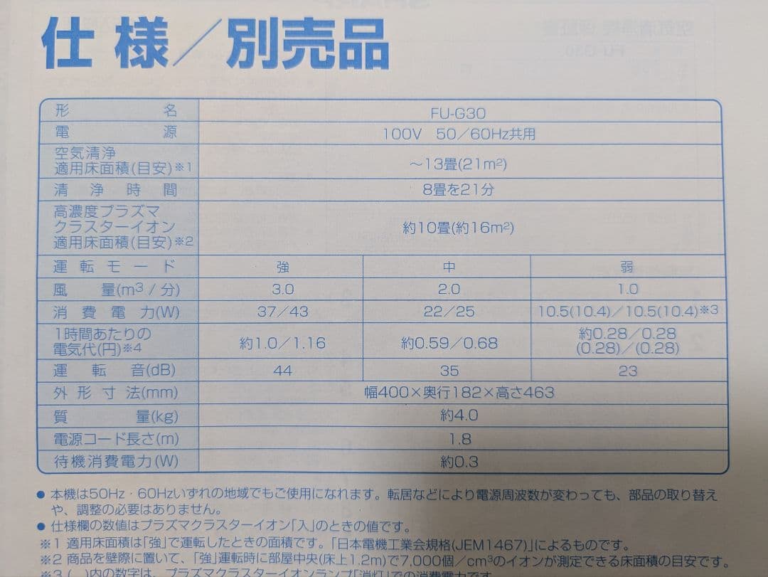 SHARP 空気清浄機 FU-G30 プラズマクラスター搭載 ２台セット