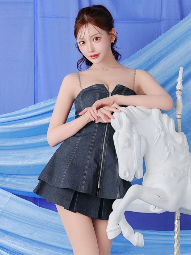 Micha 　　　デニムナイトドレス ジッパー付き フレア