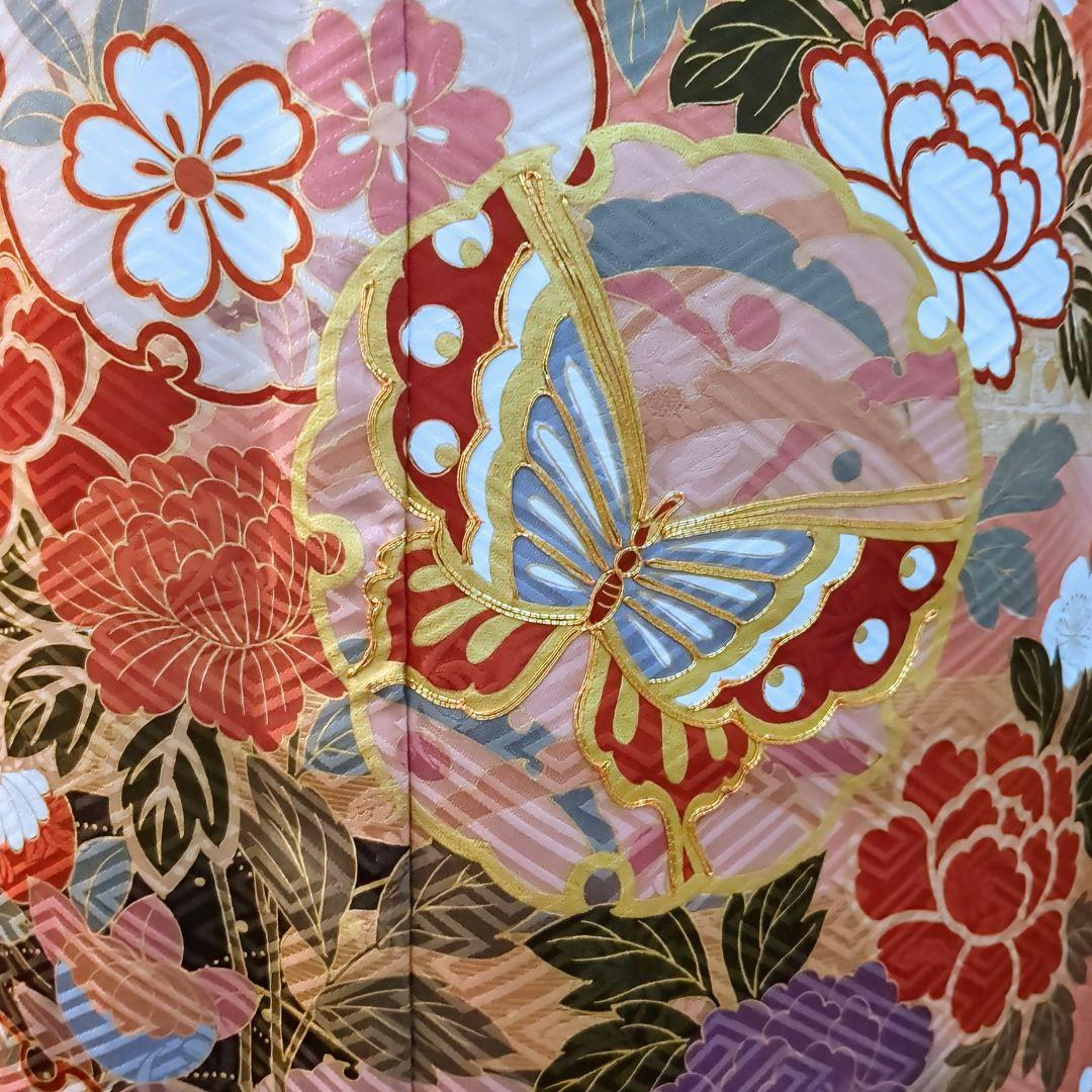 振袖セット 振袖フルセット 駒刺繍 雪輪花蝶文 金彩 ピンク系×クリーム 50