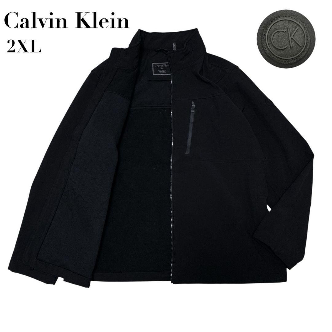美品✨カルバンクライン ソフトシェルジャケット ロゴ 裏地フリース 黒 2XL