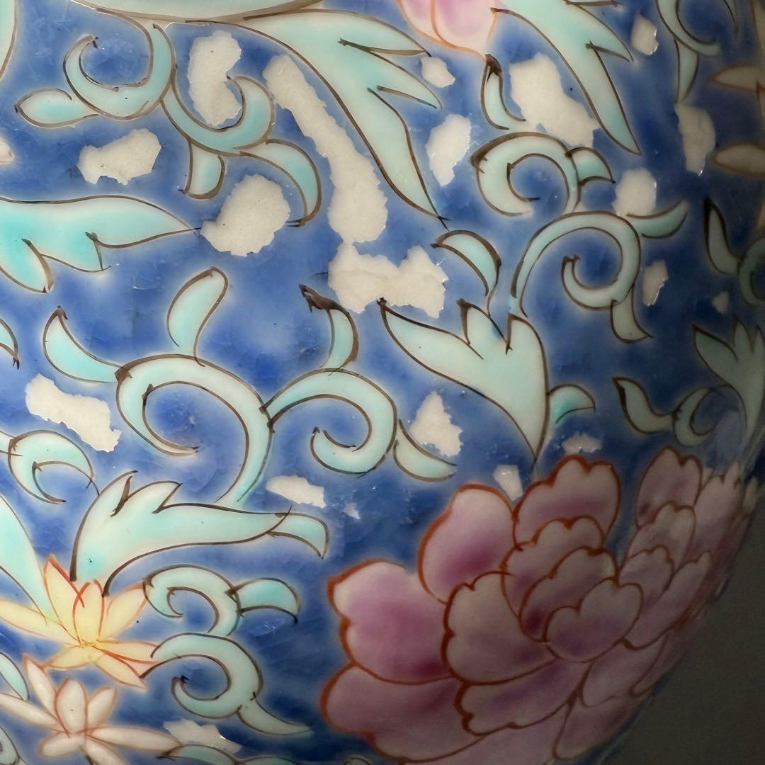 晩香窯　ARITA BANKO　希少品　里帰り品　牡丹文様花瓶　高さ24.5cm