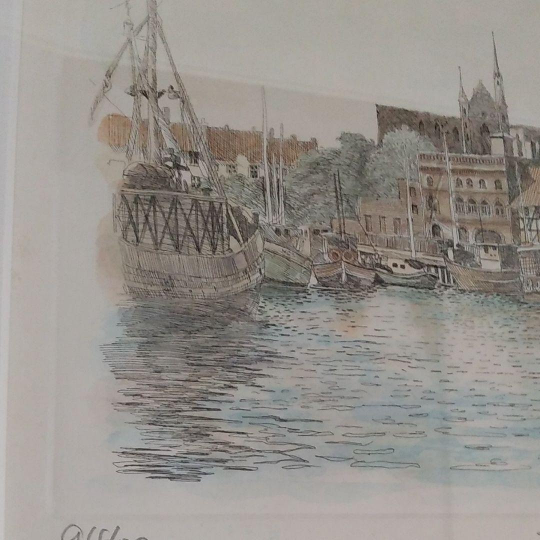 値引き中、織田義郎 絵画 94／100 ドイツ ビスマールの港 インテリア