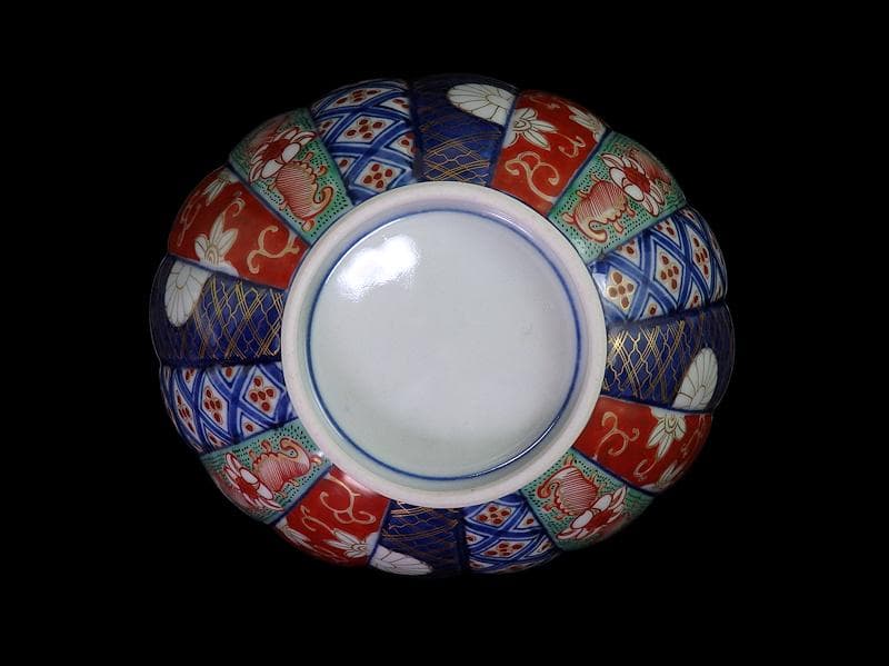 大聖寺伊万里　金襴手　寿紋に輪花楕円変形皿　大振向付　E704AS-CZk