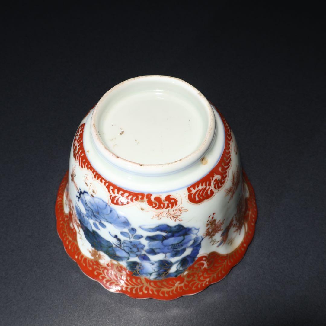 伊万里金襴手花図大向付∅13㎝　骨董　古伊万里　漆直し　R0286w3ダB