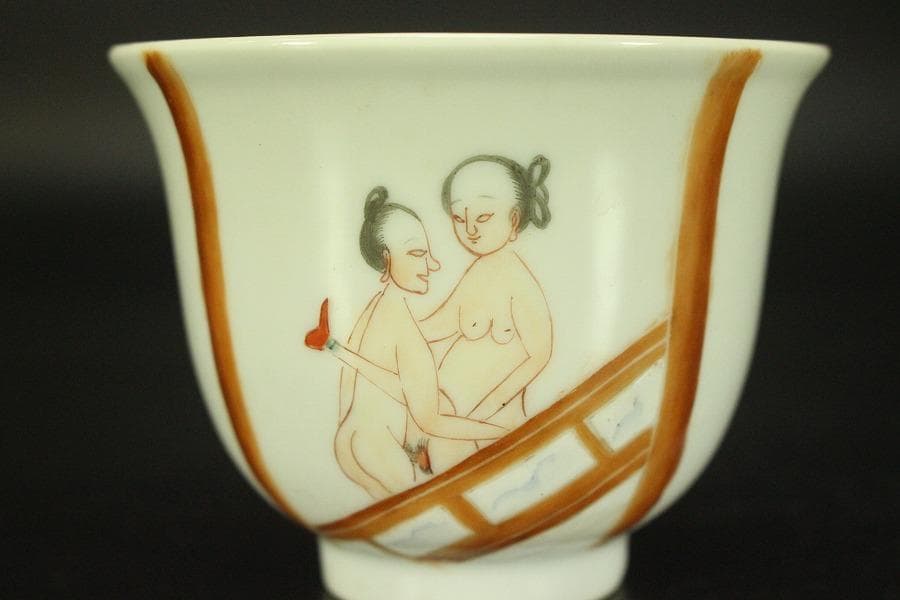 中国美術 色絵 春画 図替 煎茶碗 十八件 同治年製 清(RC918)