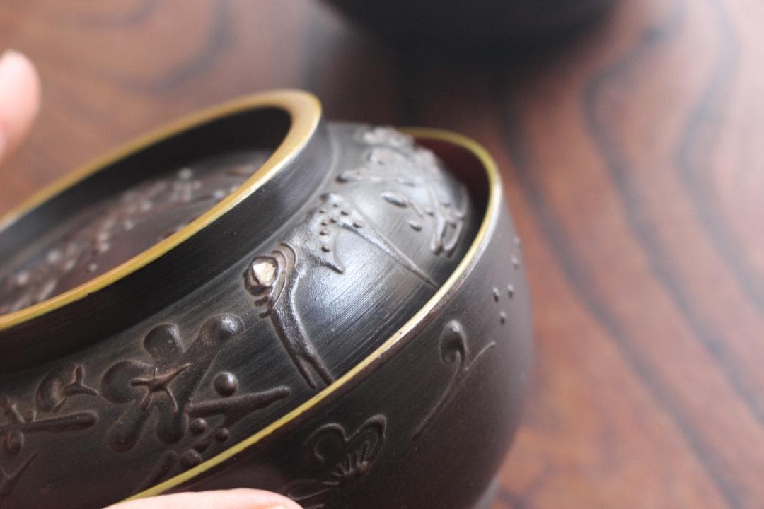 デッドストック！風情ある鉄錆塗に見返し富士蒔絵の映える煮物椀2点（検会津塗蒔絵椀