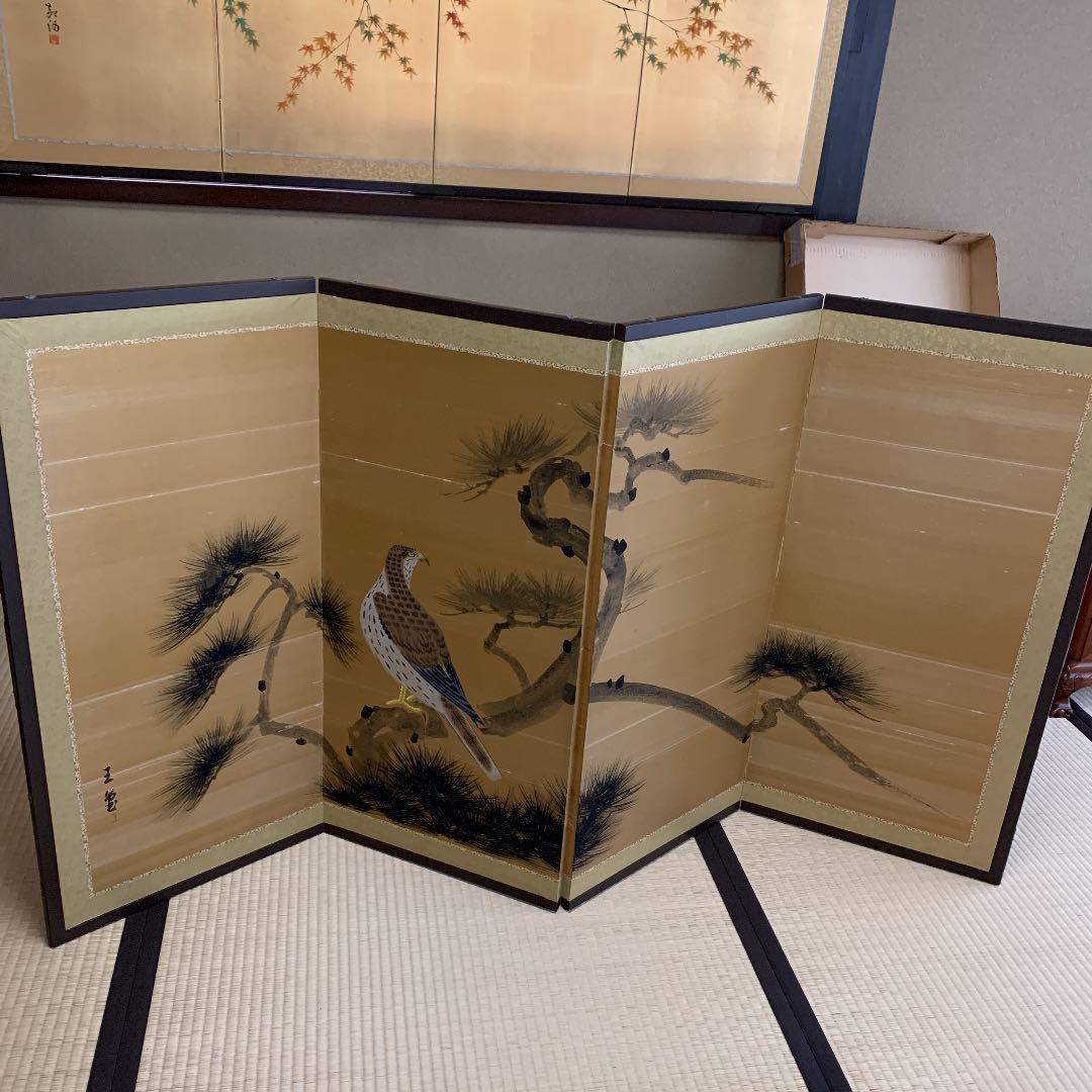 屏風　鶴　祝事　和室　松　鷹　松竹梅和風インテリア　壁掛け　畳　タペストリー