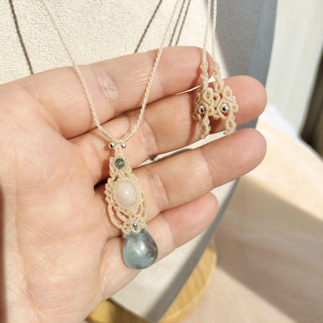 オパール　アクアマリン　マクラメ編みネックレス　他1点同梱