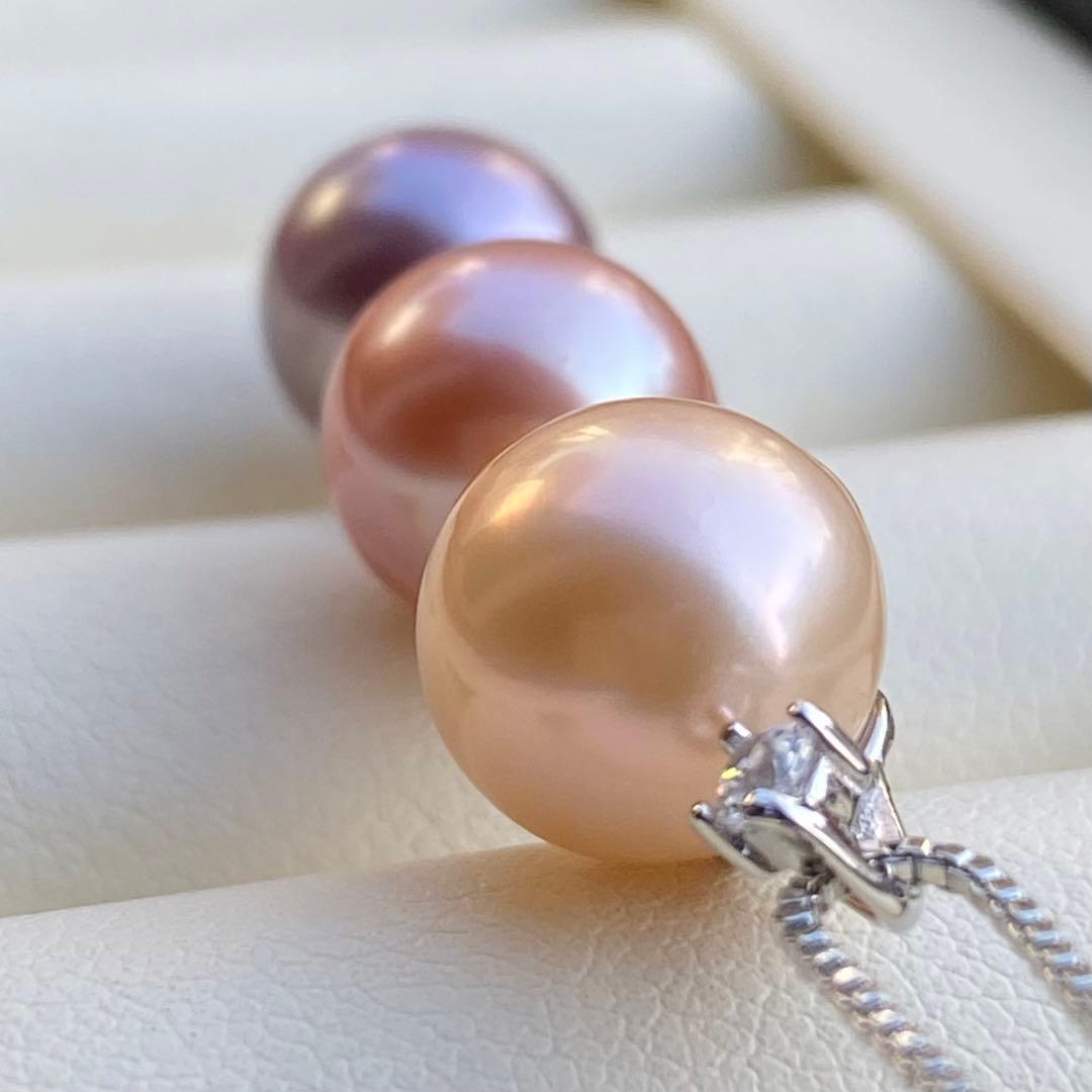 本真珠　淡水エジソンパール　3粒パールネックレストップPT578