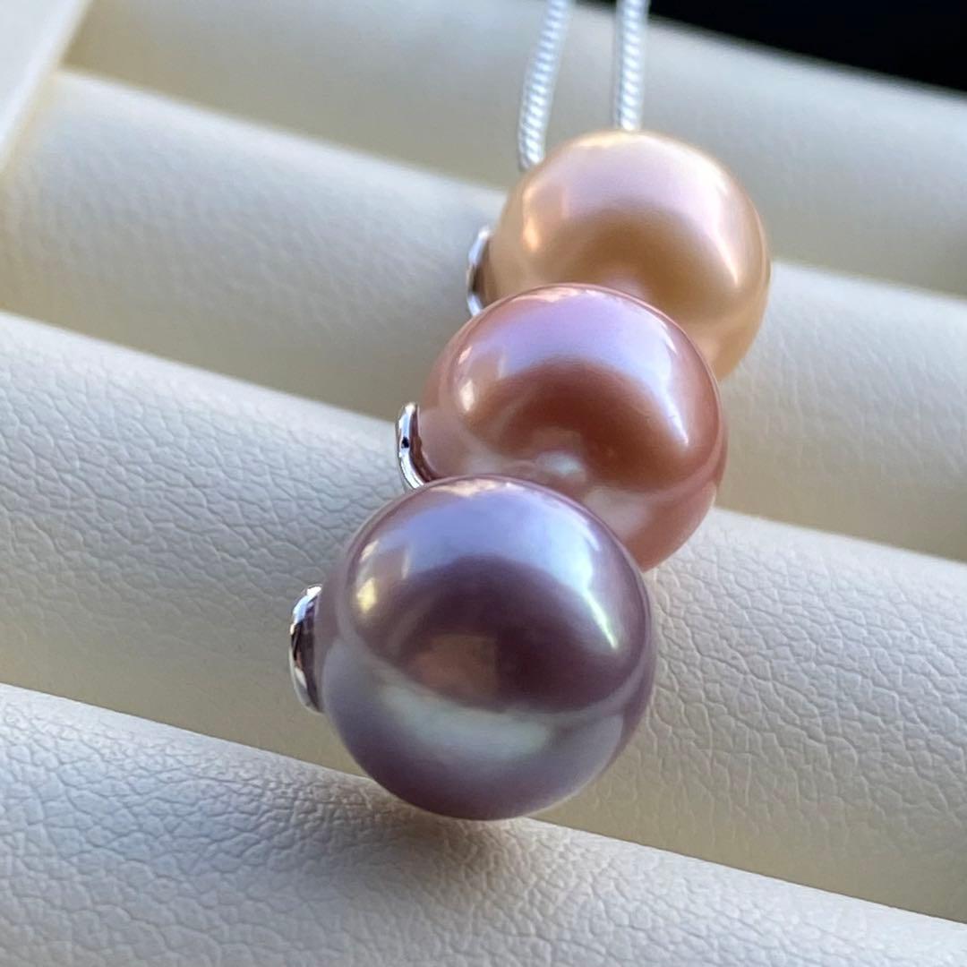 本真珠　淡水エジソンパール　3粒パールネックレストップPT578