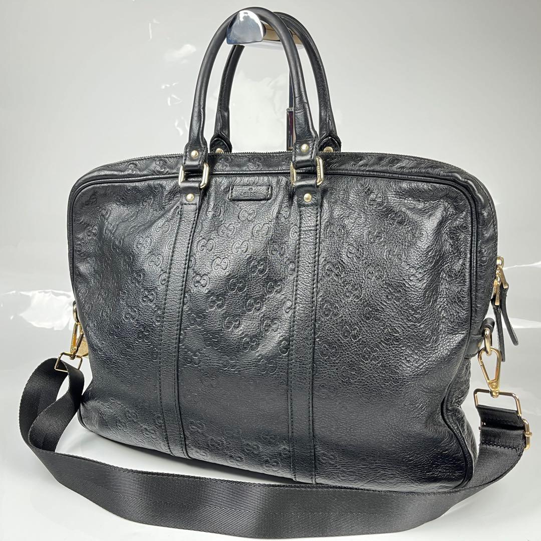 【極美品】GUCCIグッチシマ ビジネスバッグ レザー ブラック シルバー金具