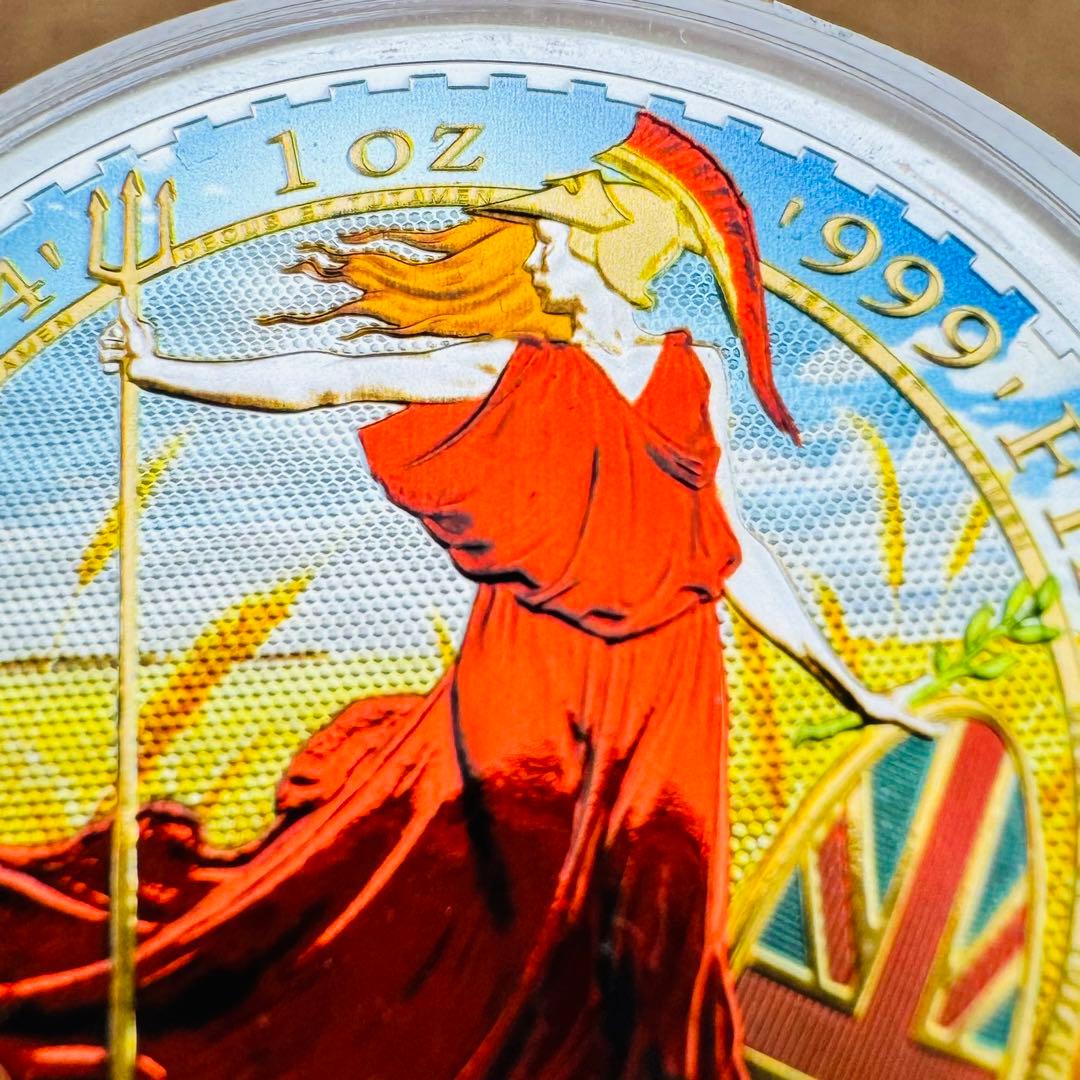 世界100枚限定 イギリス ブリタニア 銀貨 カラー 女神と自然の調和：実りの夏