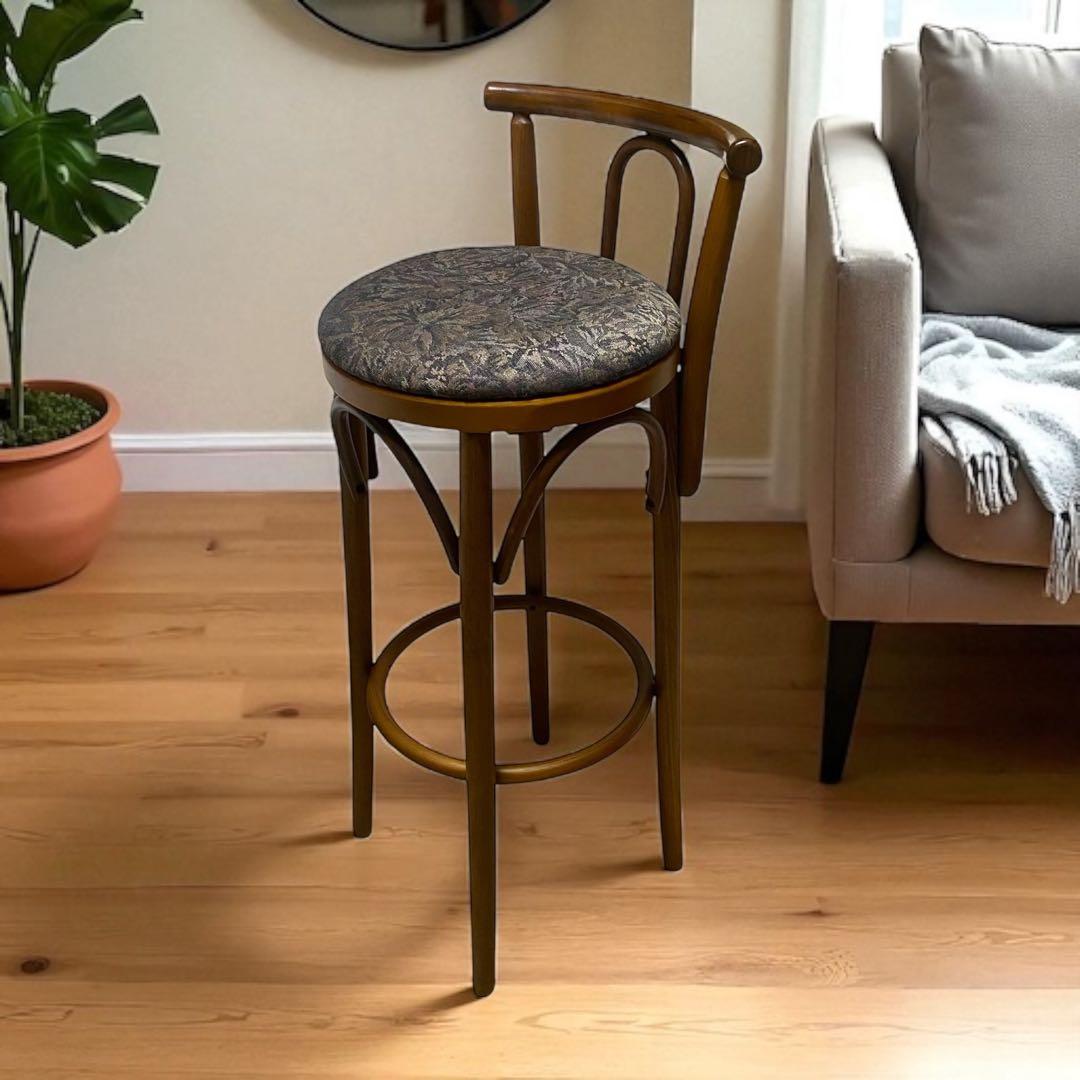 木製 カウンターチェア ハイバースツール 曲木デザイン クッション座面 ①