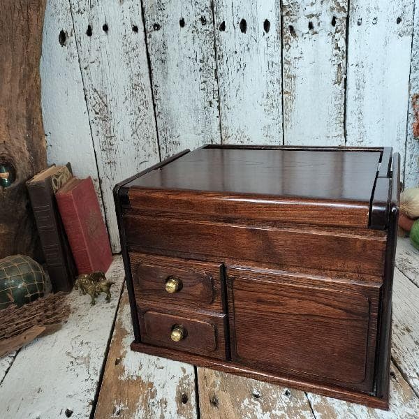 80-90s ヴィンテージ 無垢材 ミラー 付 メイク ボックス ドレッサー 鏡