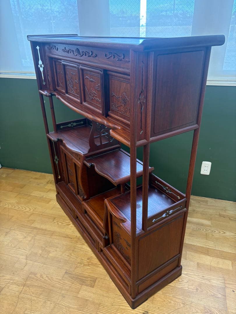 M132 茶タンス 幅1190mm 彫刻入り