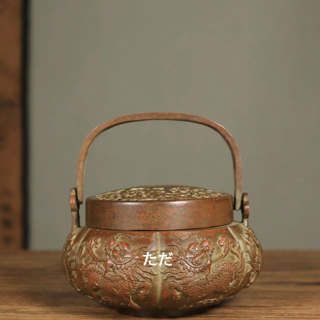銅器 麒麟手提げ炉 暖手炉 香道具 工芸品 置物