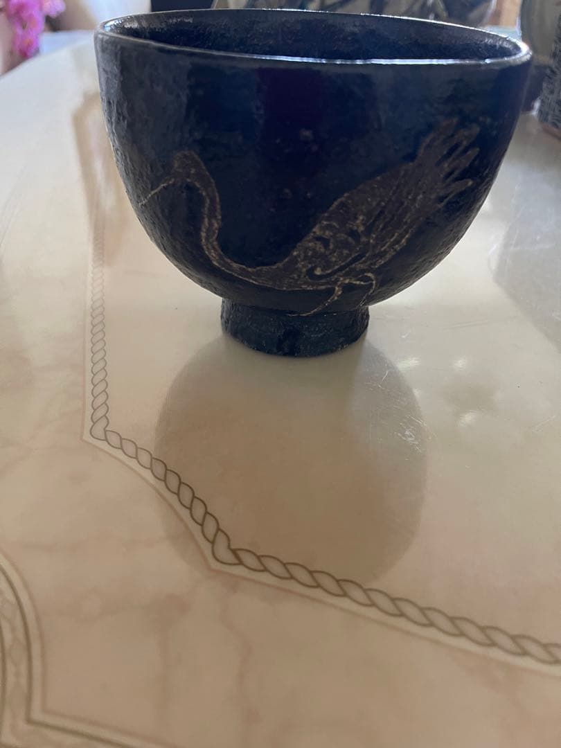 茶道具　尾形乾山造　鶴　黒筒茶碗　極め箱