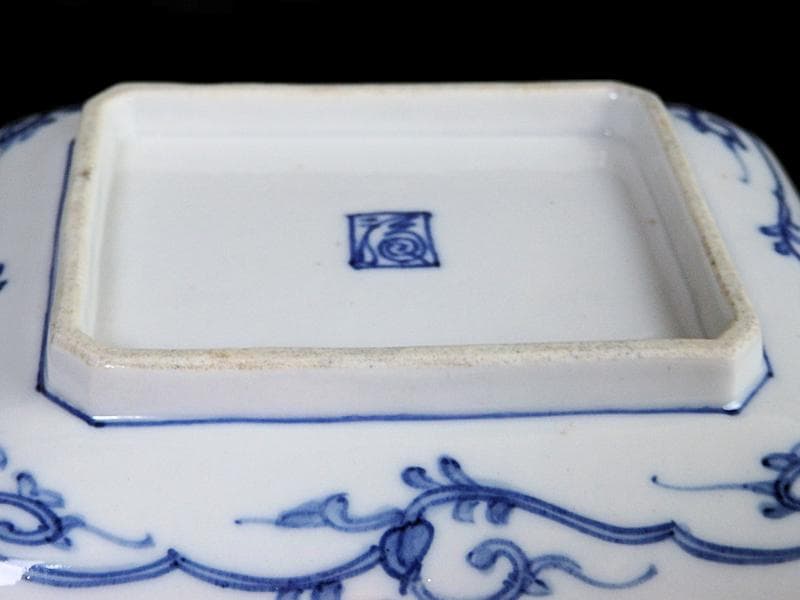 大聖寺伊万里　染錦　波千鳥に菊　花唐草の図　長皿　B288AS-CRn