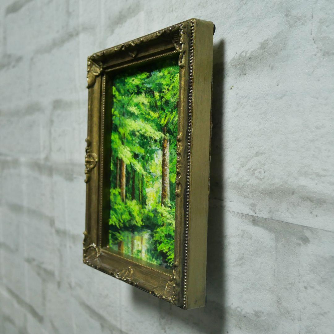 油絵 油彩 油彩画 絵 絵画 キャンバスパネル ミニ絵画【新緑の森】