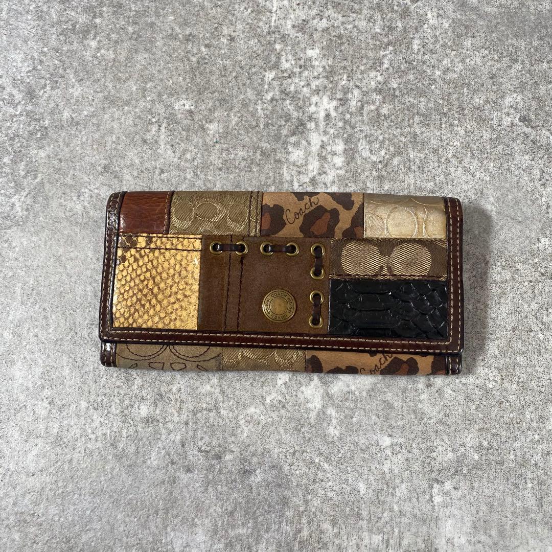 COACH コーチ　パッチワーク 長財布 クロコ　パイソン 本革 レオパード