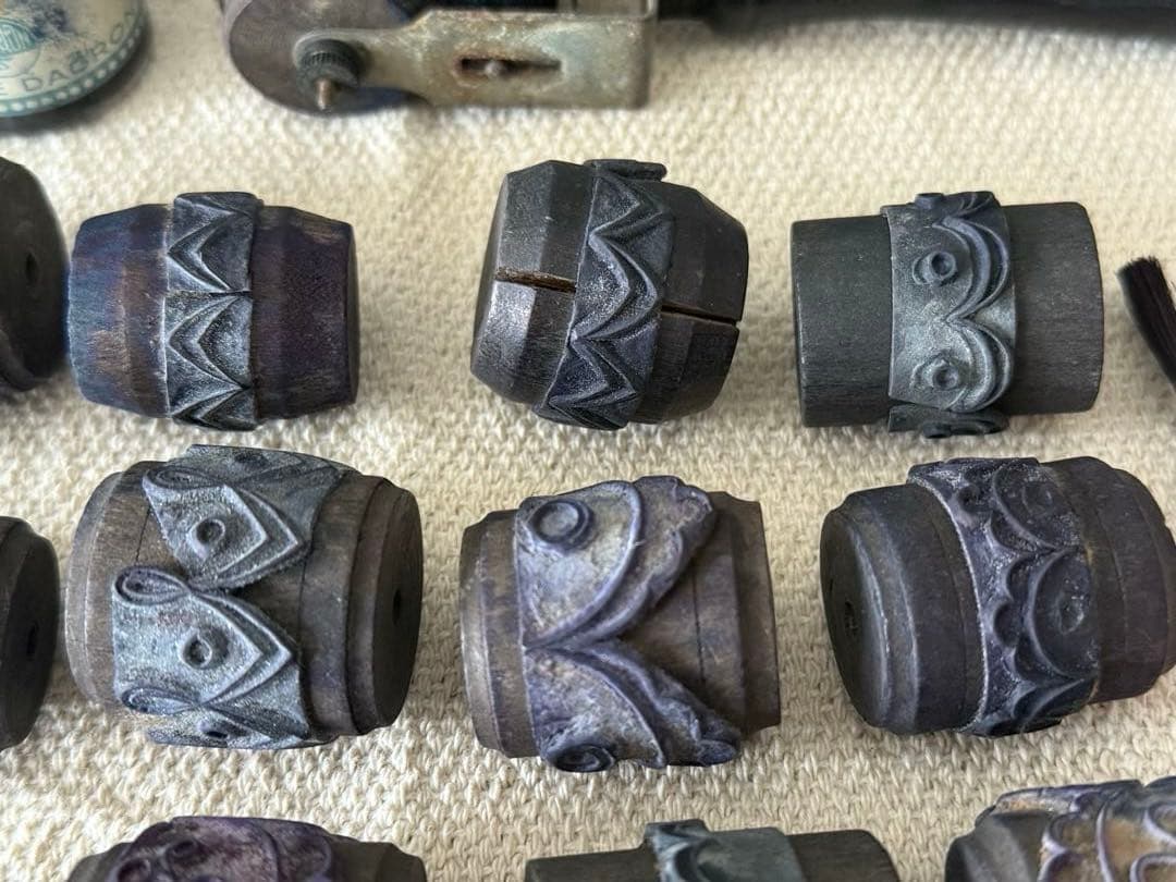 フランスアンティーク　木製スタンプ 15個セット インク瓶付き