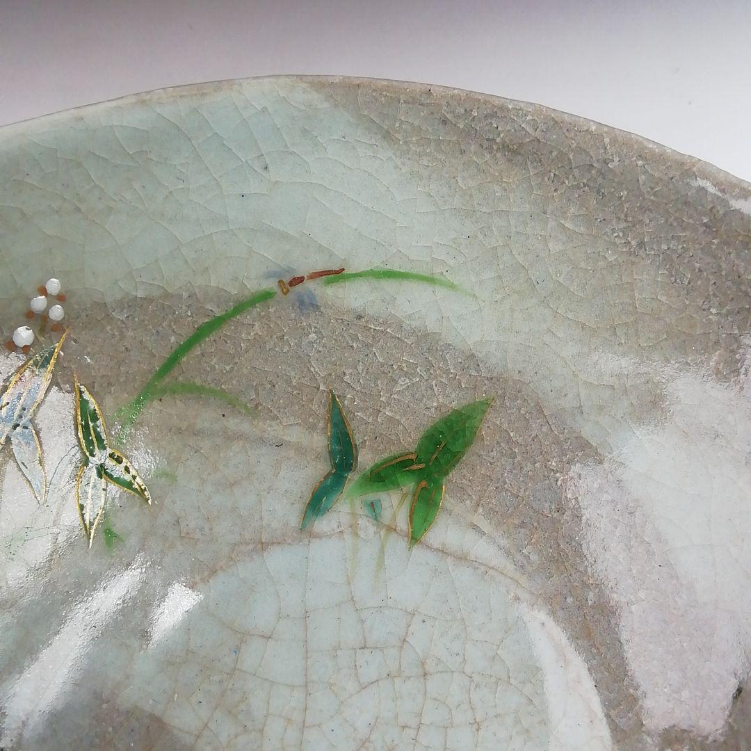 Ｔ４２９　茶碗　『裂白釉　沢瀉図』『竹桂庵　西山 造』　共箱　抹茶碗　茶道具