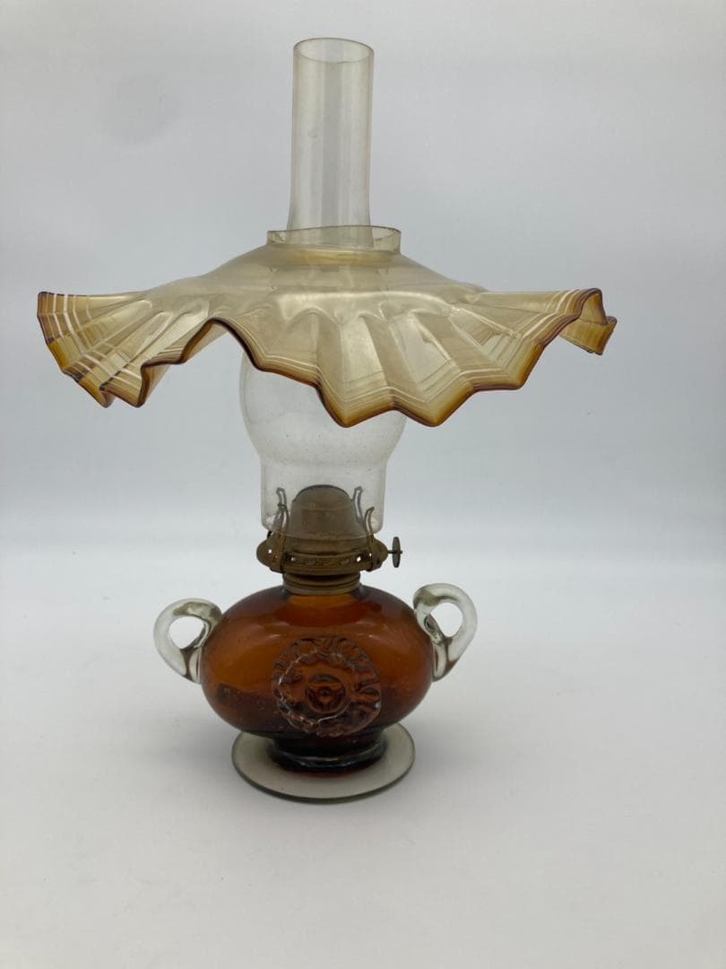 【希少・美品】小樽ガラス製 アンティークオイルランプ