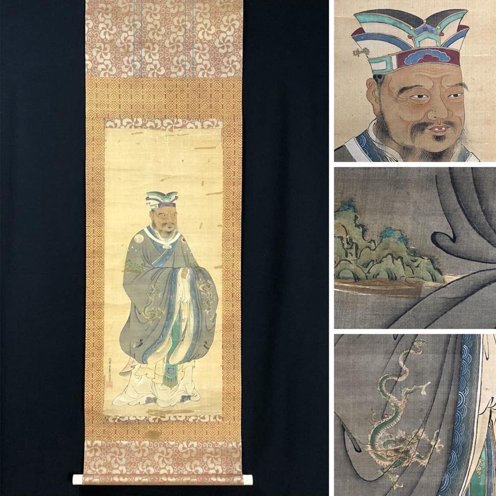 【画】　★ 掛軸 工筆彩絵先師孔子像 ★　江戸期　狩野種信 肉筆絹本　東洋書画
