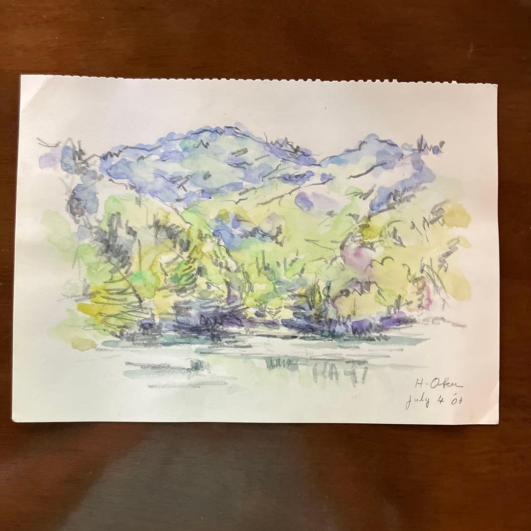 奥　八郎教授の直筆水彩画 風景 2003年　光陽会名誉委員　画家