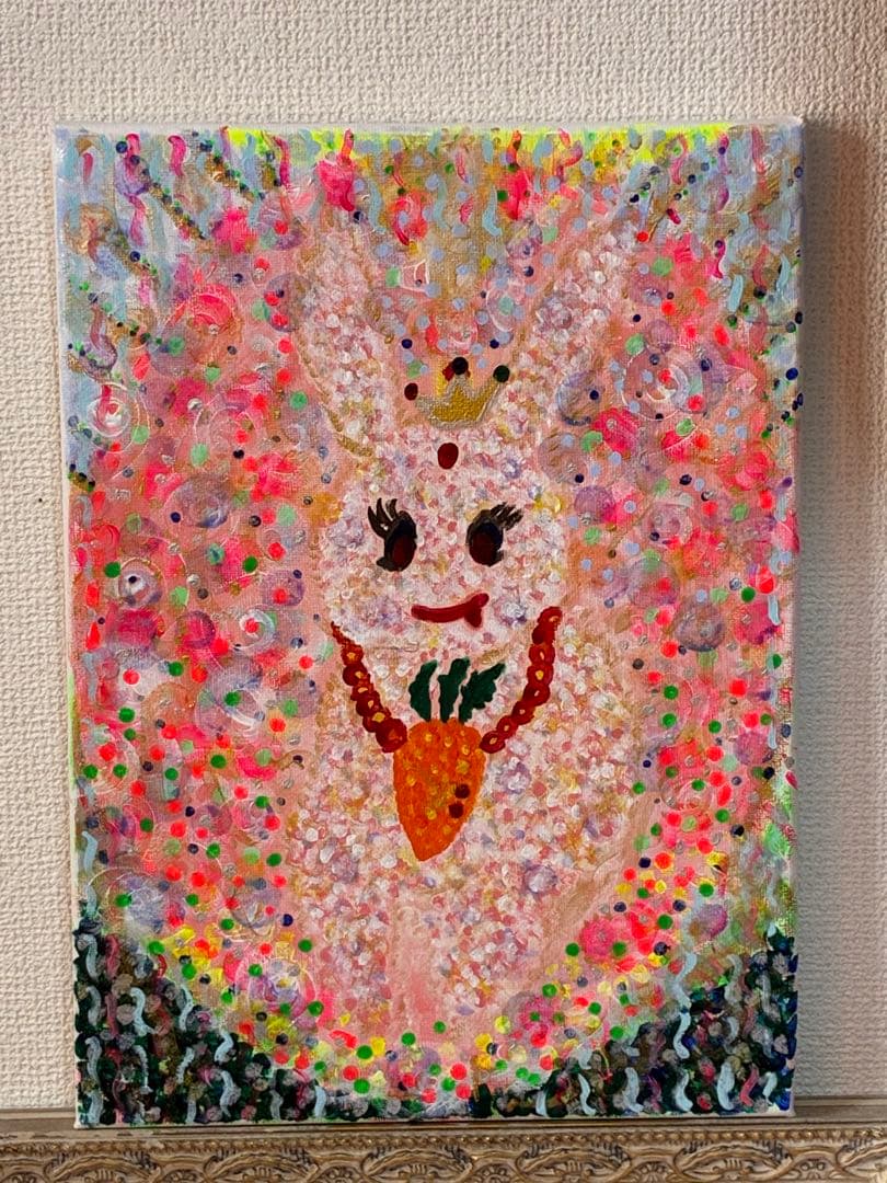 アクリル画　インテリア　カラフル　ウサギ
