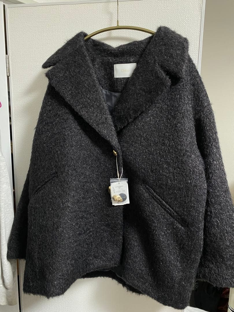 chico 金ボタンシャギーミディジャケットコート