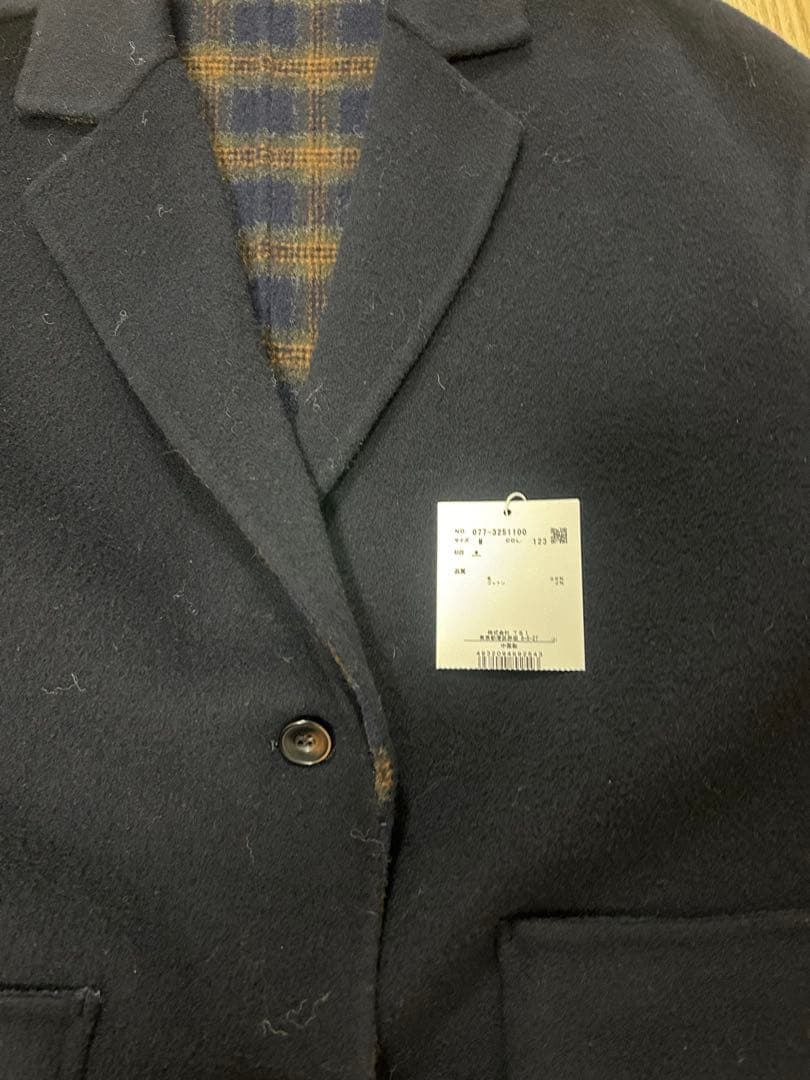 HUMAN WOMANウールリバー チェスターコート チェック×ネイビー M