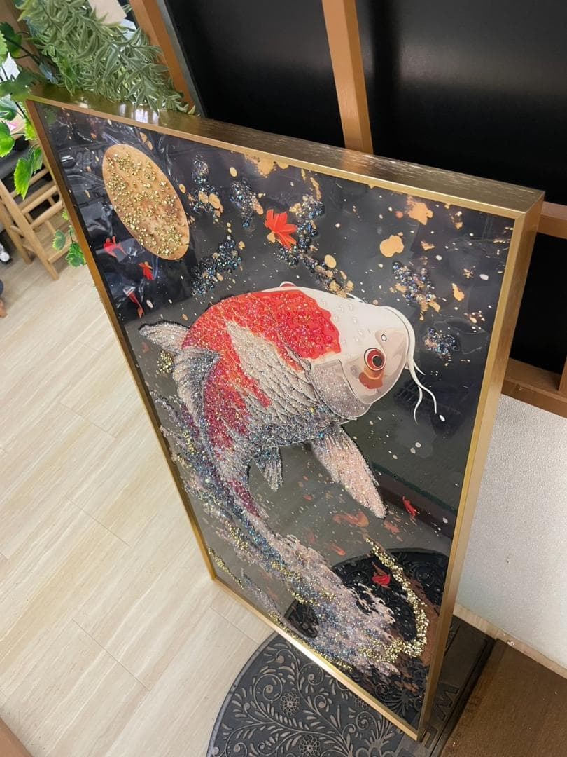 アートパネル　昇り鯉　鯉の滝登り　鯉　コイ　クリスタル　絵画　アート　特大　絵