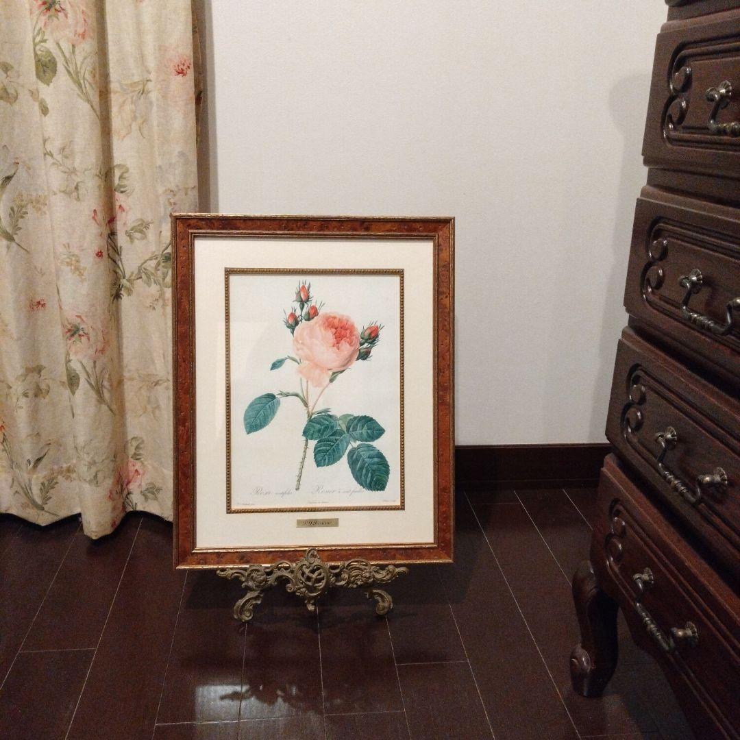 ① ルドゥーテ 絵額 レ ローズ バラ図譜 フォリオ判 銘木調フレーム 額 絵