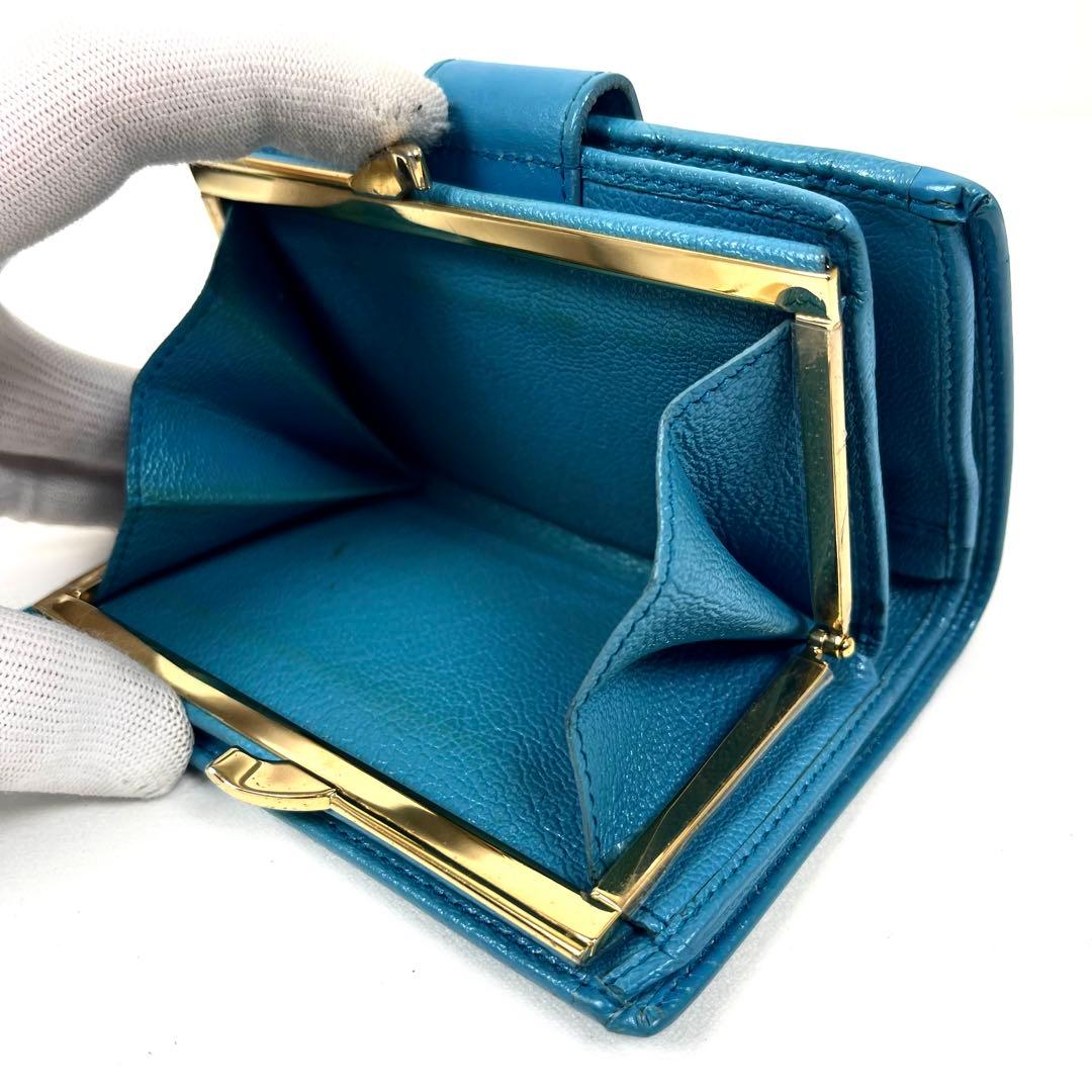 ブルガリ　折り財布　ダブルリング　がま口　レザー　ターコイズ　ドッピオトンド