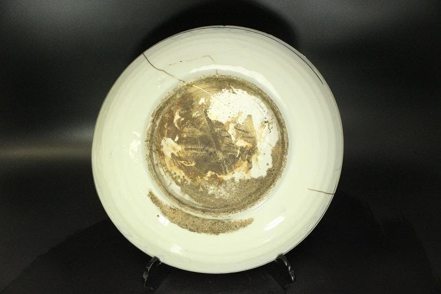 中国美術 呉須 青花 花鳥紋 大盤 φ42cm 明 時代箱(LC112)