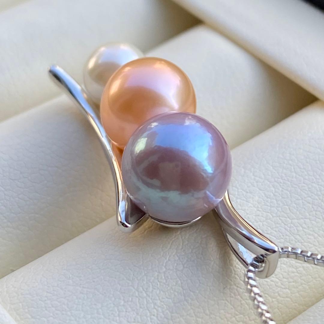 本真珠　淡水エジソンパールネックレストップ　3粒PT577+L856まとめ