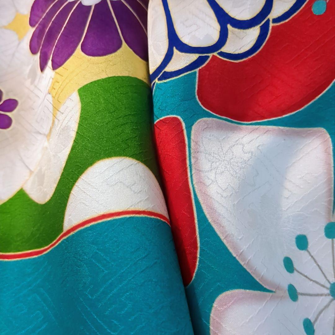 正絹振袖 駒刺繍 紫野 百合 金彩 振袖セット 振袖フルセット 青緑 81