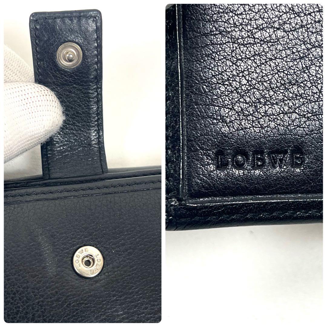 ロエベ　折り財布　アナグラム　ビッグロゴ　エンボス　コンパクト　レザー　ブラック