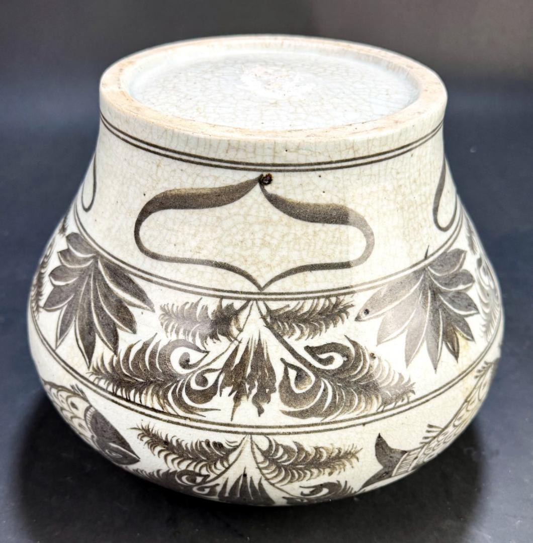 時代物 釉里紅魚藻紋盖罐 中国古玩 唐物 古陶瓷品 歴史有る年代物WWTT187