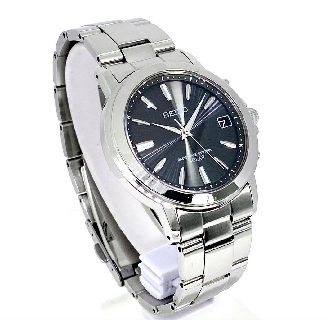 SEIKO☆セイコー☆電波ソーラー☆腕時計☆ブラック文字盤×シルバー針☆極上品