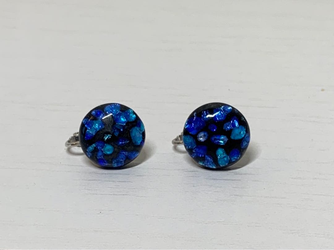 【ホタルガラス】伝統工芸品 イヤリング｜ブルー｜ガラス直径2cm