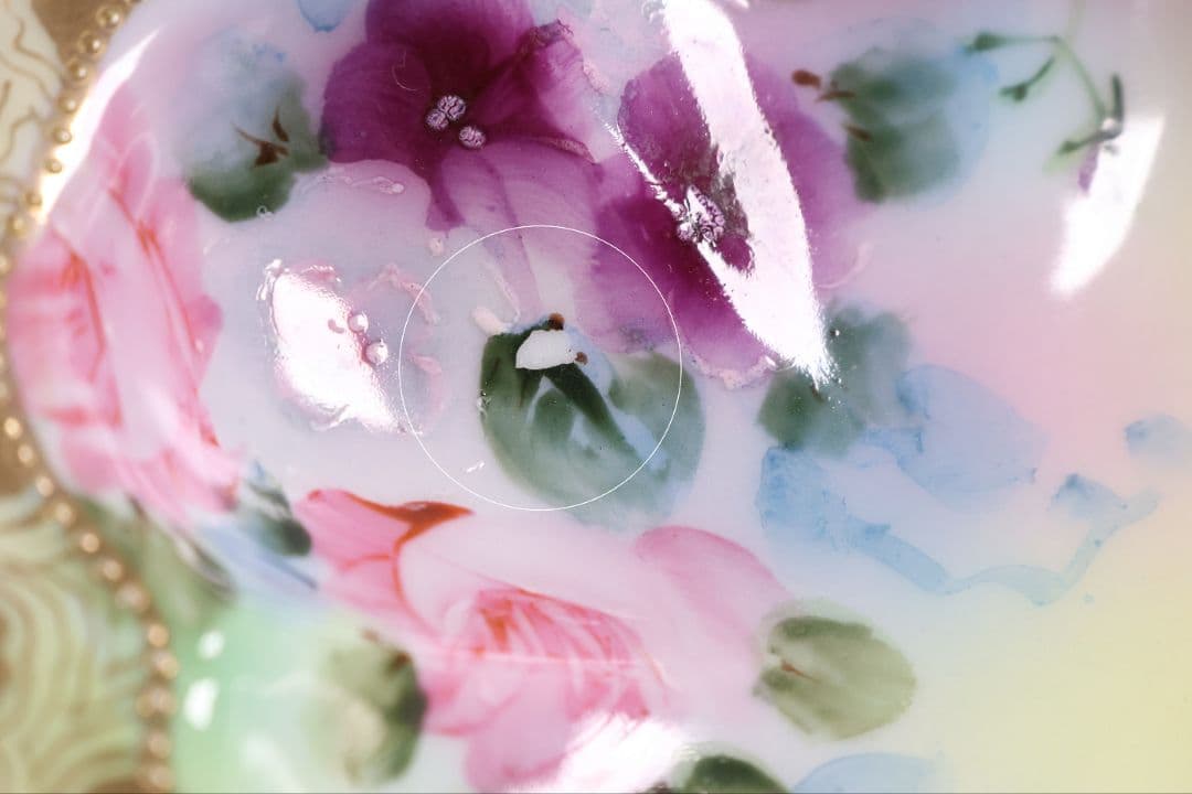 【CM297】オールドノリタケ 花 皿 薔薇 パンジー 金彩 イエロー 黄色