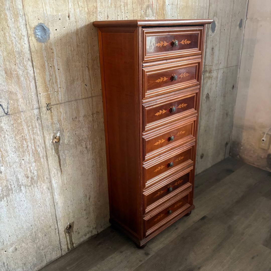 イタリア　象嵌7段チェスト　ミドルチェスト　ヴィンテージ
