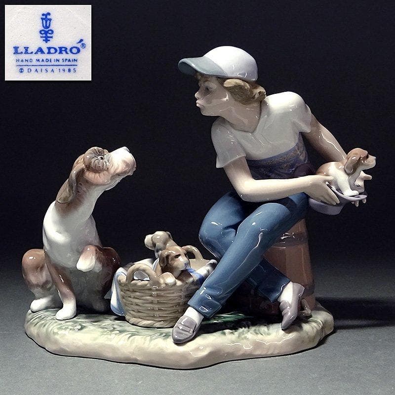 スペイン　LLADRO　リヤドロ　彩色磁器人形　「この子はぼくの！」少年と犬
